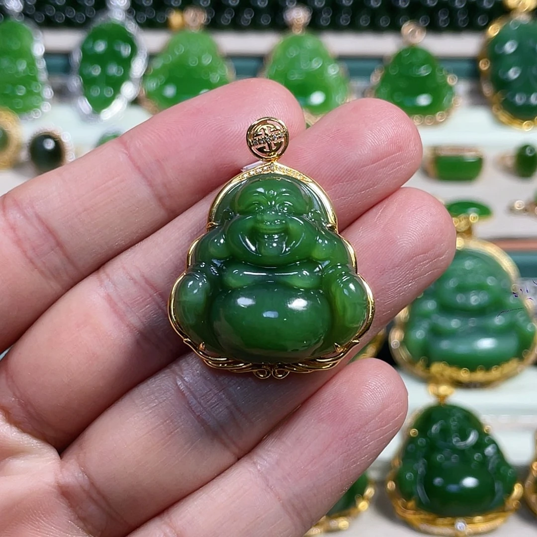 和田玉（碧玉）18K金镶嵌颈饰28mm