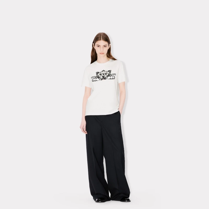 KENZO 25秋冬新品 女士宽松版型老虎图案 时尚休闲百搭圆领T恤衫