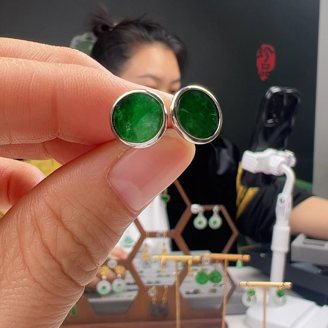 银S925镶嵌翡翠耳饰