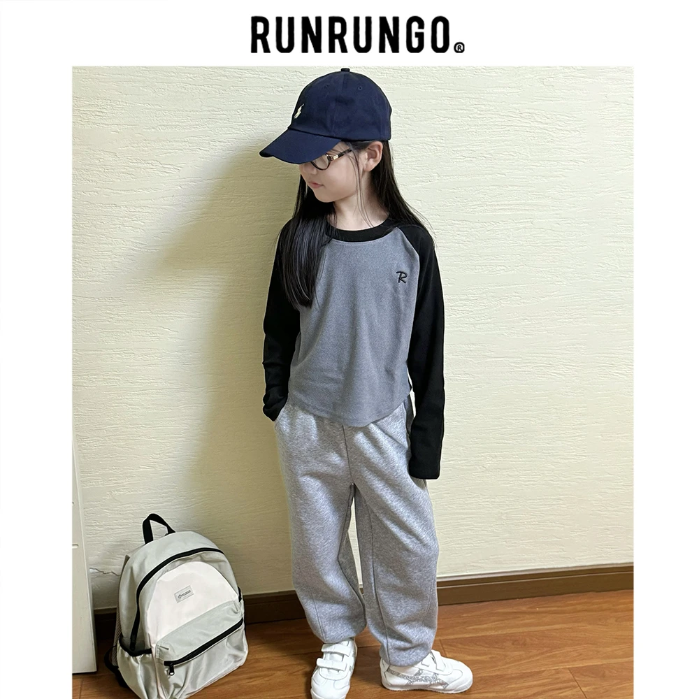 Runrungo【解构线条】针织长裤休闲裤运动直筒复古宽松纯色秋儿童