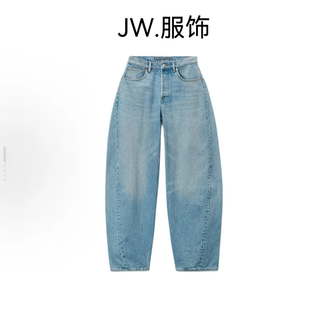 【JW.】2025夏季大王屁股字母印花中腰牛仔裤阔腿百搭拖地长裤