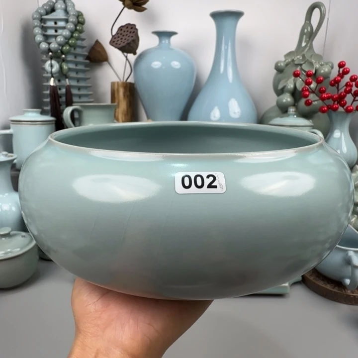 墙***头摆件汝瓷茶洗支钉烧仿古釉微瑕002