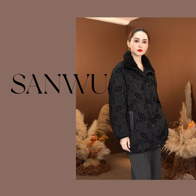 【山月松风】珍珠糕+90白鹅绒！刺绣提花休闲中长款宽松小众鹅绒外套