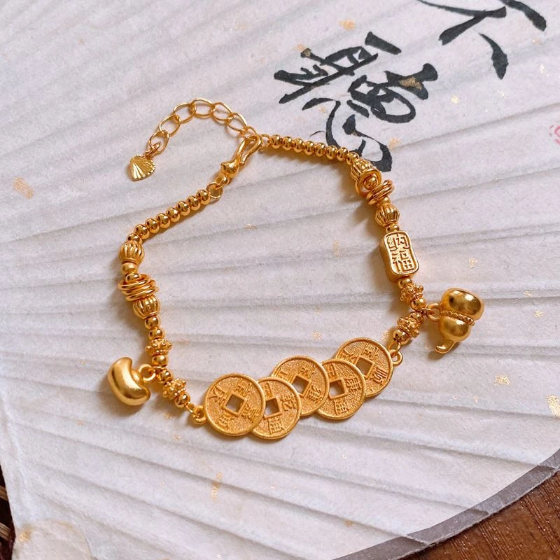 合金手链 缅甸饰品金手链百搭复古金色