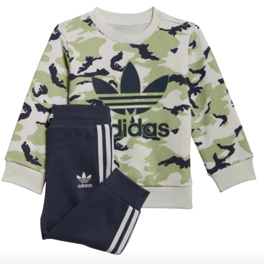 得adidas/阿迪达斯 儿童运动套装舒适圆领套头长袖系带长裤HE6927