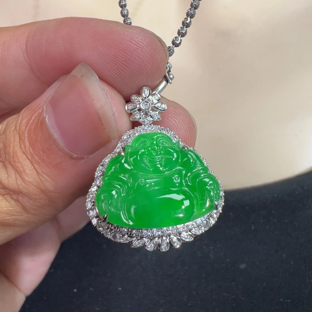 翡翠18K金镶嵌吊坠(不含链)