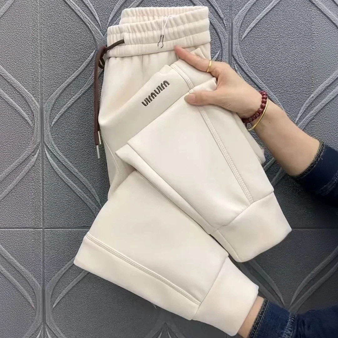 冬季加绒加厚高腰保暖百搭休闲裤女松紧腰韩版高腰显瘦小脚哈伦裤