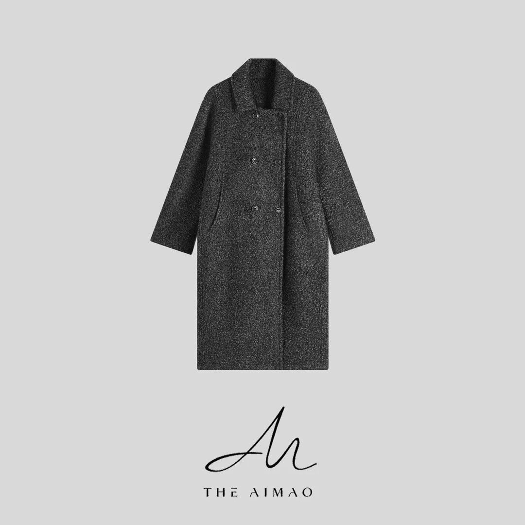 【THE AIMAO】摩登巴黎“羊毛混纺圈纱双排扣立翻领廓形大衣XYX83058
