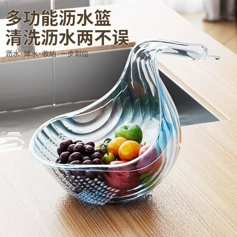 创意新款多功能沥水篮多功能水果蔬盆厨房家用洗菜篮透明淘米神器
