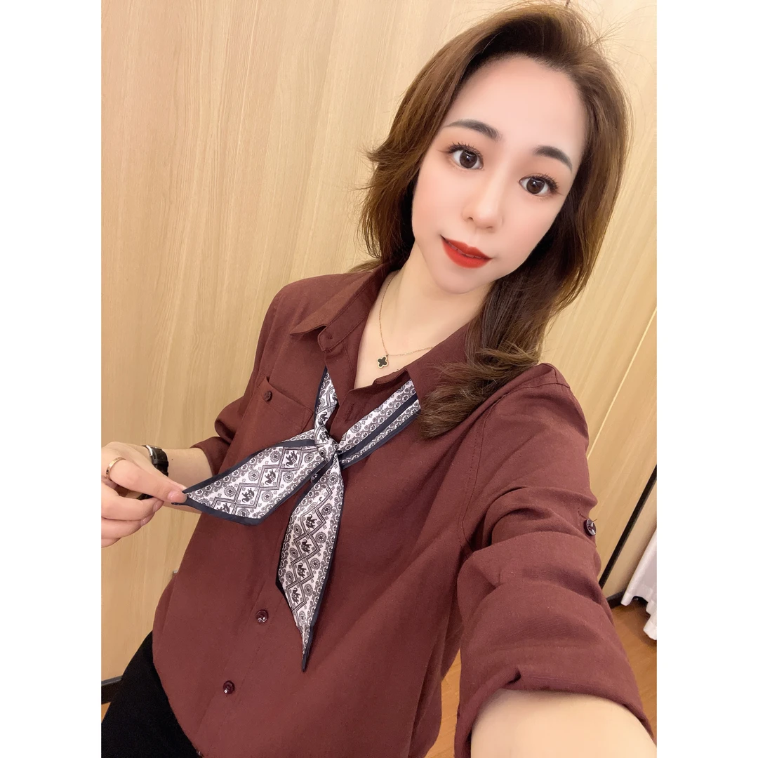 秋季新款衬衫轻熟风纯色宽松型长袖时尚女短款秋季衬衣