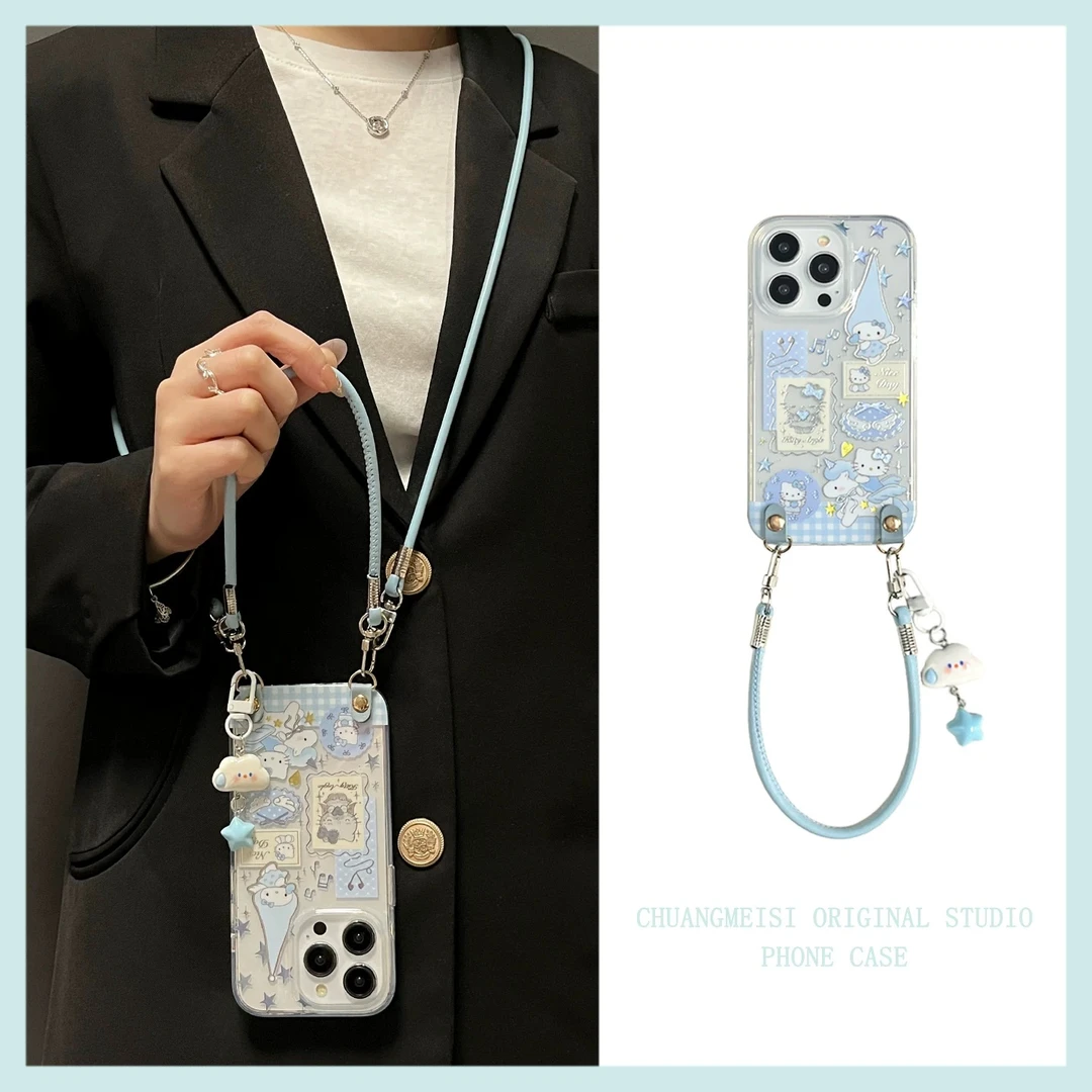 ins可爱蓝色kt猫云朵挂件适用苹果16pro手机壳iphone15新14pro女