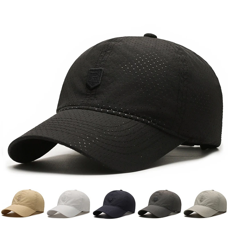 R刺绣加大速干透气帽子男休闲四季户外棒球帽运动登山网眼鸭舌帽