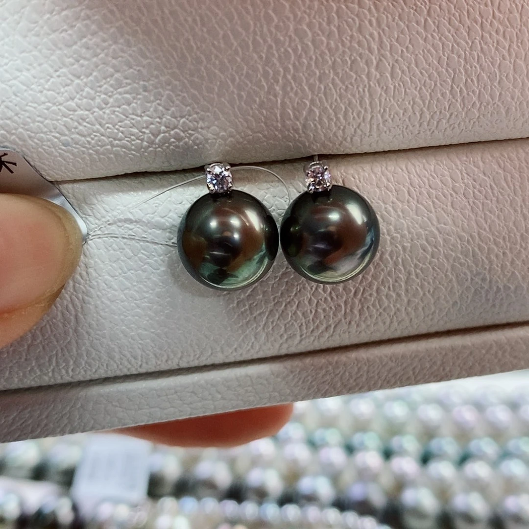 18K金镶嵌耳饰海水珍珠9-10