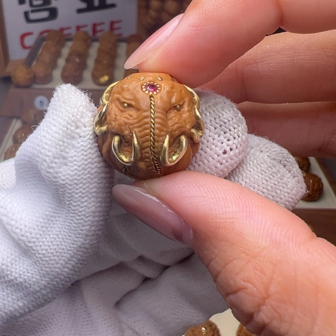猴头核桃把件镶嵌款象神全品有正常封口线