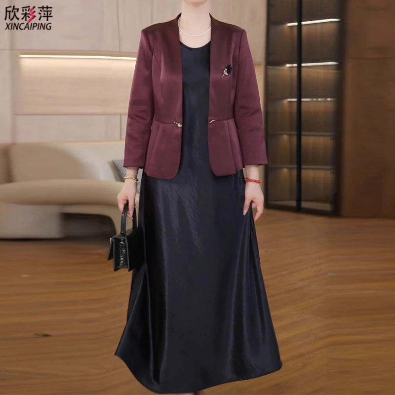 妈妈春秋装套装裙2025新款西装外套中老年女装气质两件套裙子ZF05