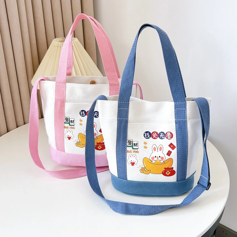 新款2025可爱印花帆布包小包斜挎休闲小包学生上班族通勤便当包