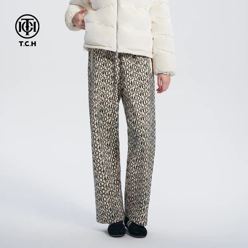 TCH服饰店播-烫钻满印字母复古阔腿直筒裤长裤男女同款T72C206042