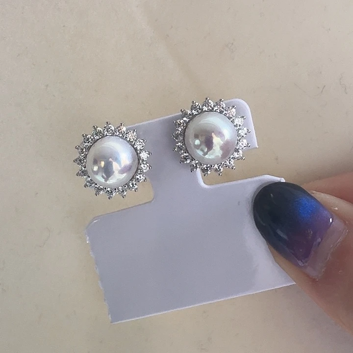 淡水珍珠银S925镶嵌耳饰太阳花耳饰