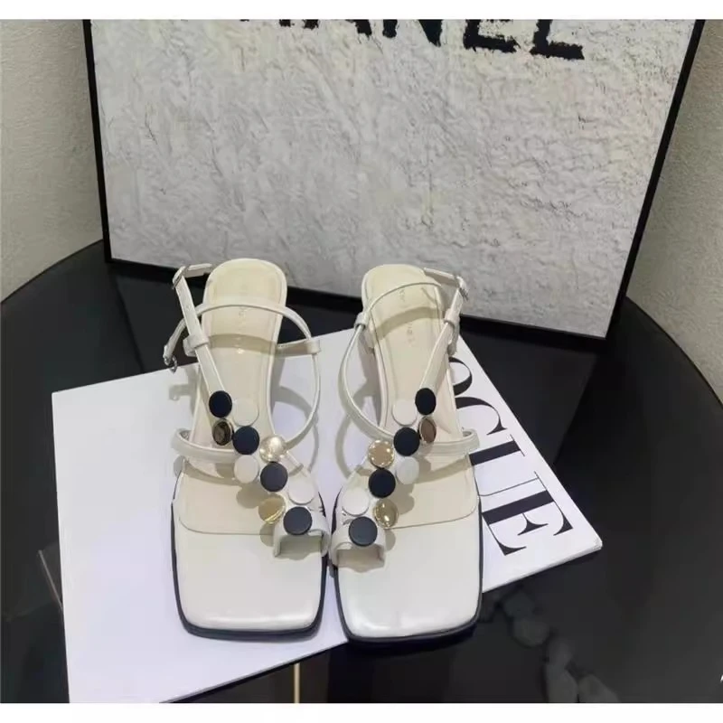 凉鞋中跟时尚夏季时装凉鞋露趾民族风平底方头凉靴9596-15