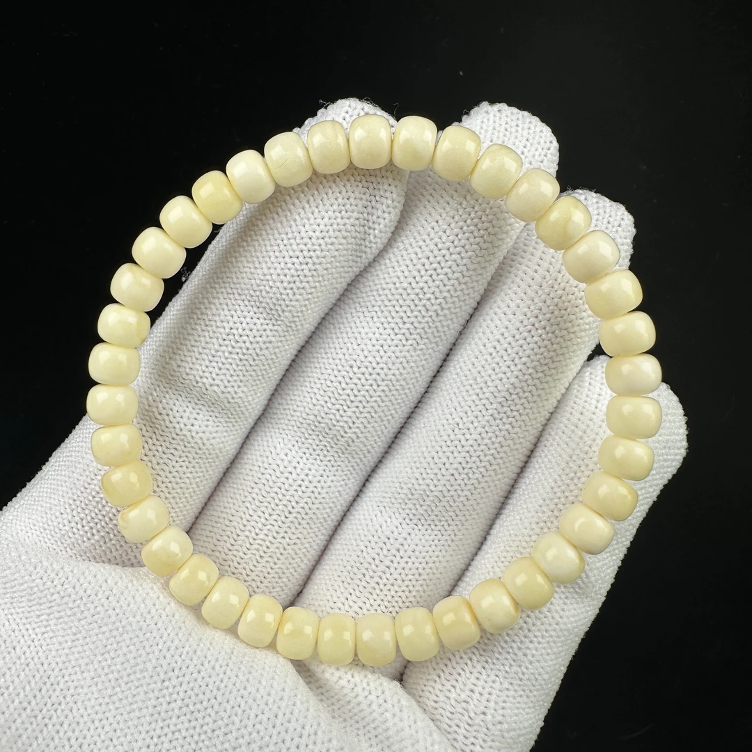 G1508天然原矿蜜蜡 瓷白花手串 6*4.7mm抖音基地质检发货
