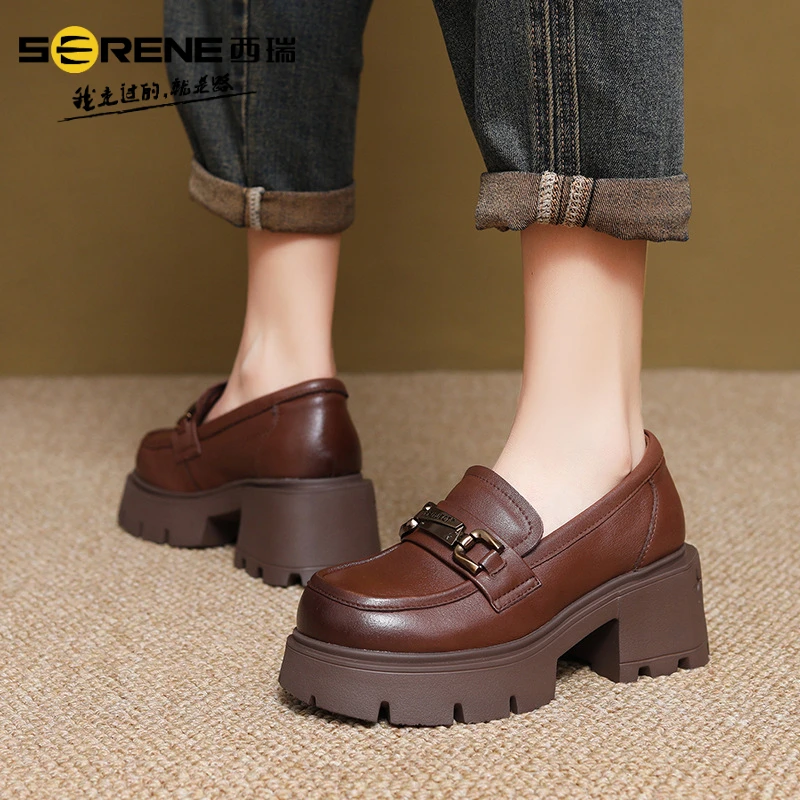 西瑞皮鞋单鞋乐福鞋复古粗跟厚底高跟英伦风百搭时尚新款圆头