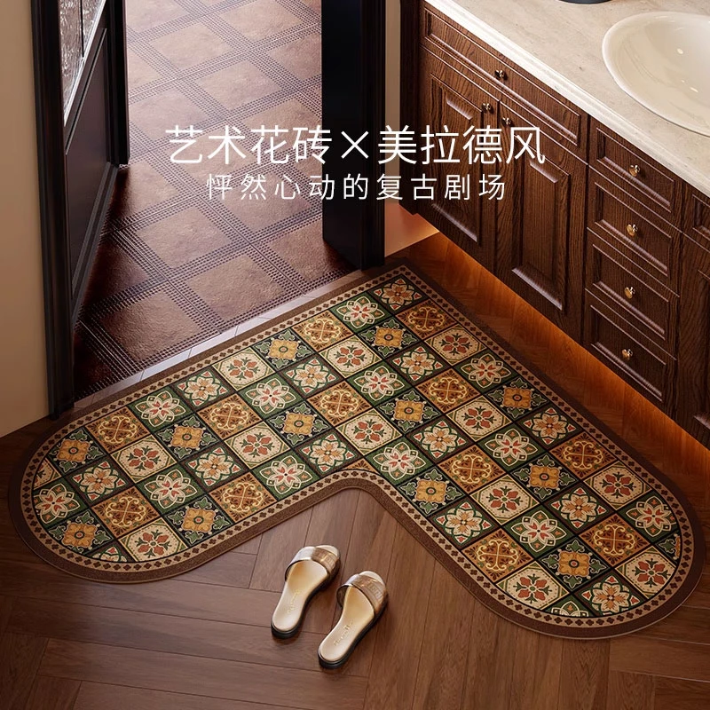 范居美拉德琉彩花砖地垫入户垫吸水防滑耐脏浴室门垫心形可定制