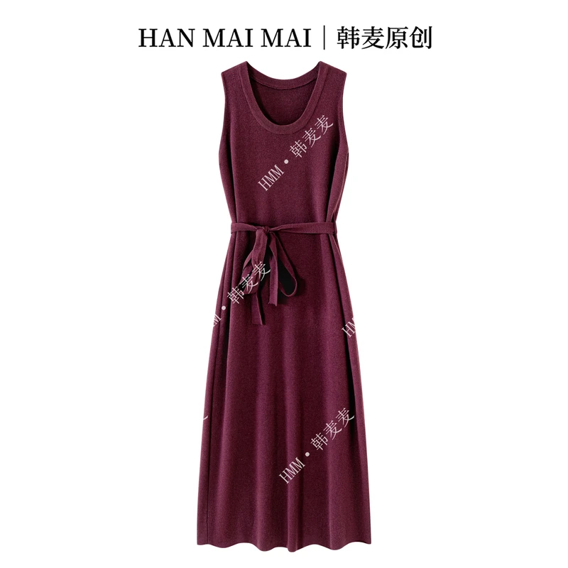 韩系简约无袖收腰连衣裙女士秋季修身显瘦气质中长款垂感长裙子潮
