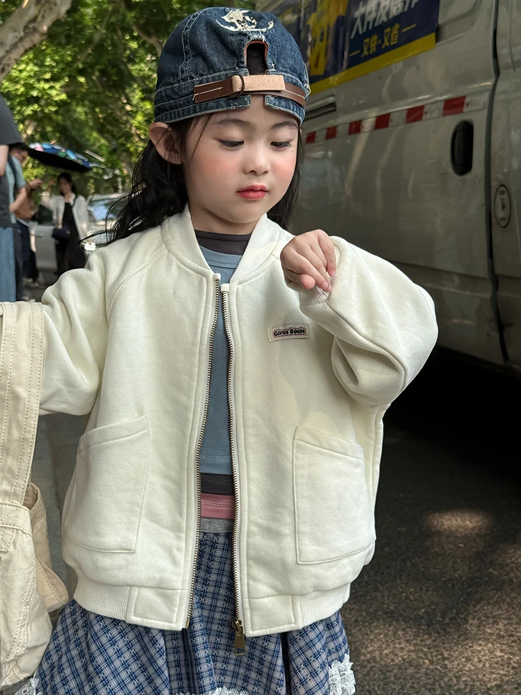 儿童拉链卫衣外套2025秋装新款韩版男女童贴标字母印花外套