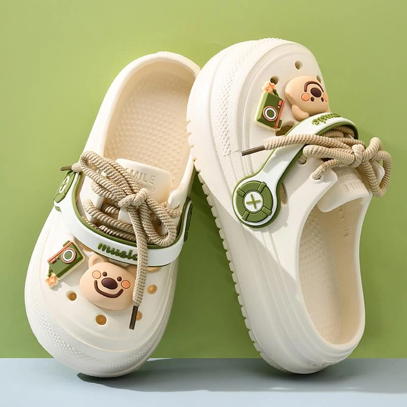 洞洞鞋女款厚底增高时尚包头拖鞋踩屎感朋克耳机鞋外穿软底凉拖鞋