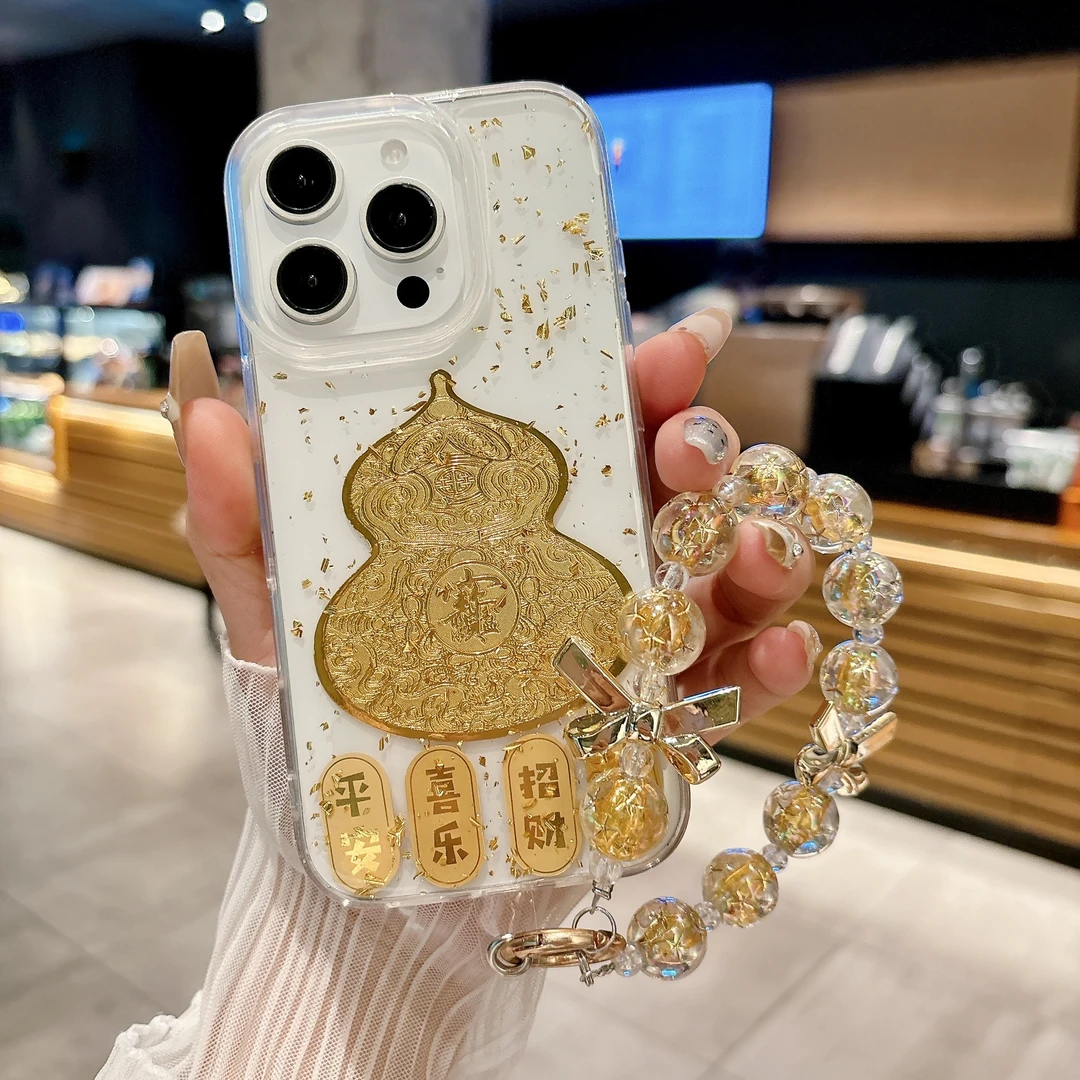 金箔招财葫芦适用iPhone16/17Promax手机壳苹果15Pro14高级感