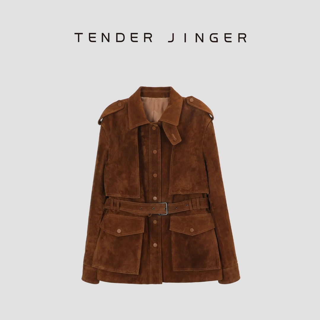 Tender Jinger【黑标】绒面羊皮革短款风衣T51MDD79974