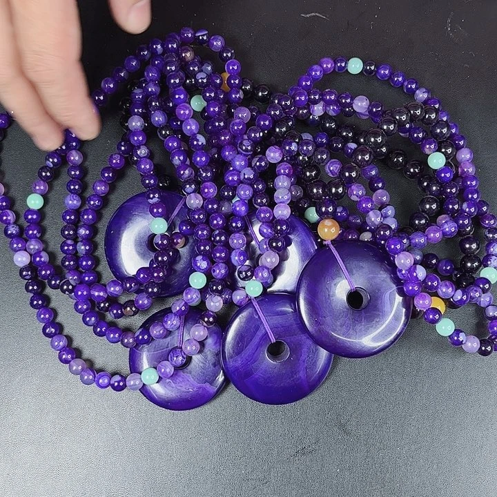 玛瑙项链未镶嵌T30紫龙醇平安扣带珠链发其一