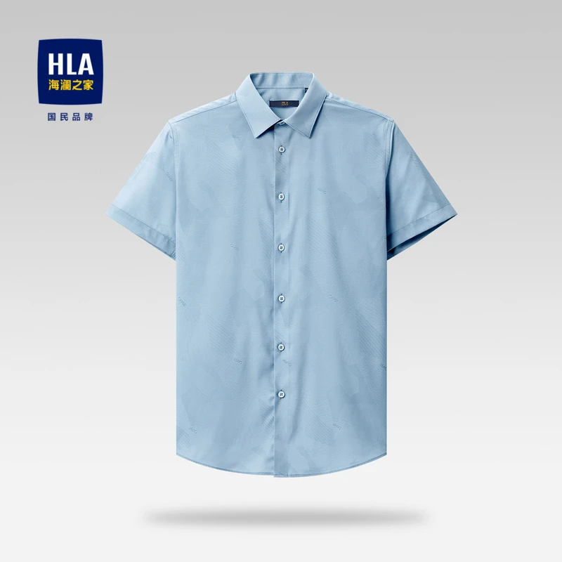 【小纪专属】HLA/海澜之家尖领印花短袖休闲衬衫微弹