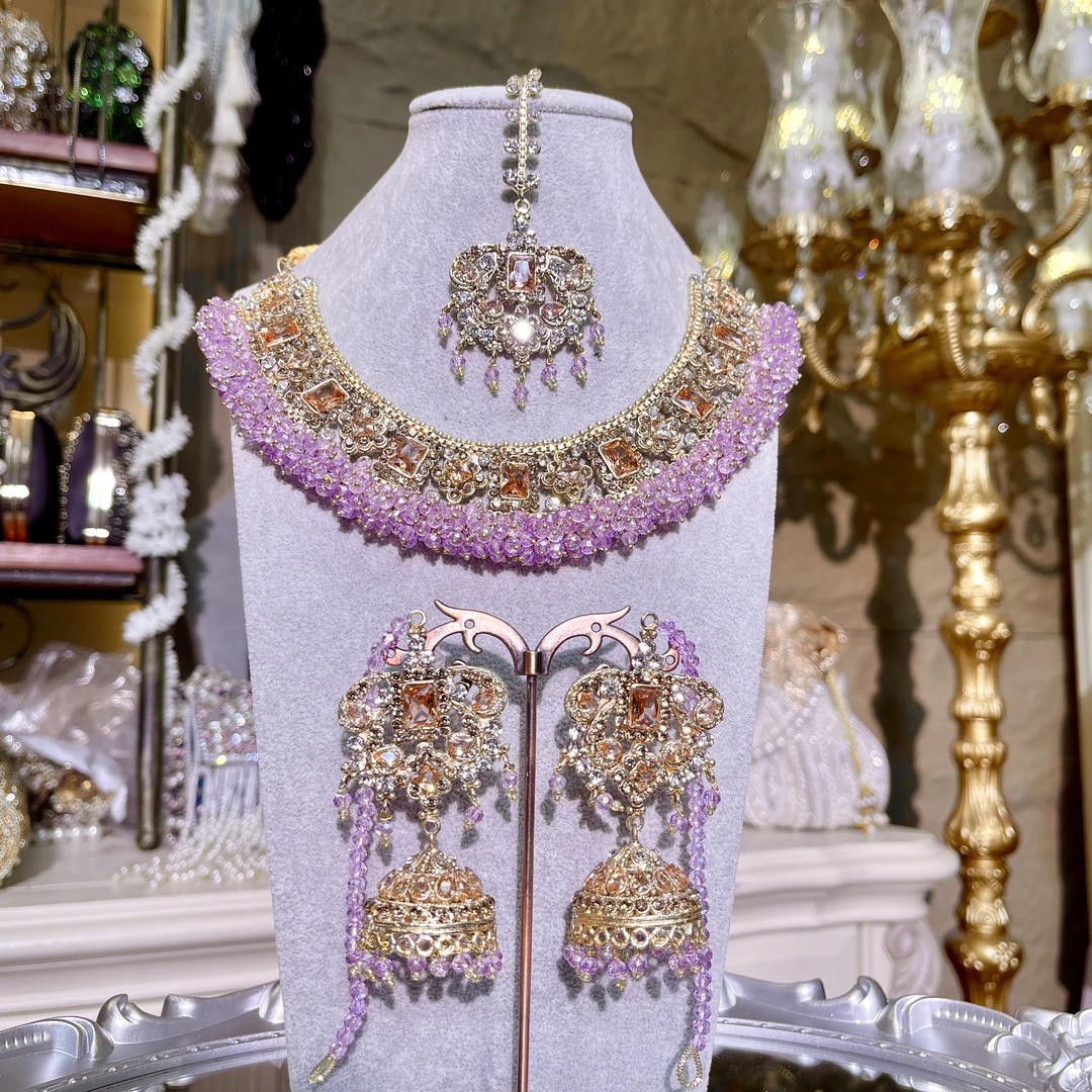 铜合金玻璃项链 【25005紫色】瑾瑟异域宫廷复古项链套装设计师原创