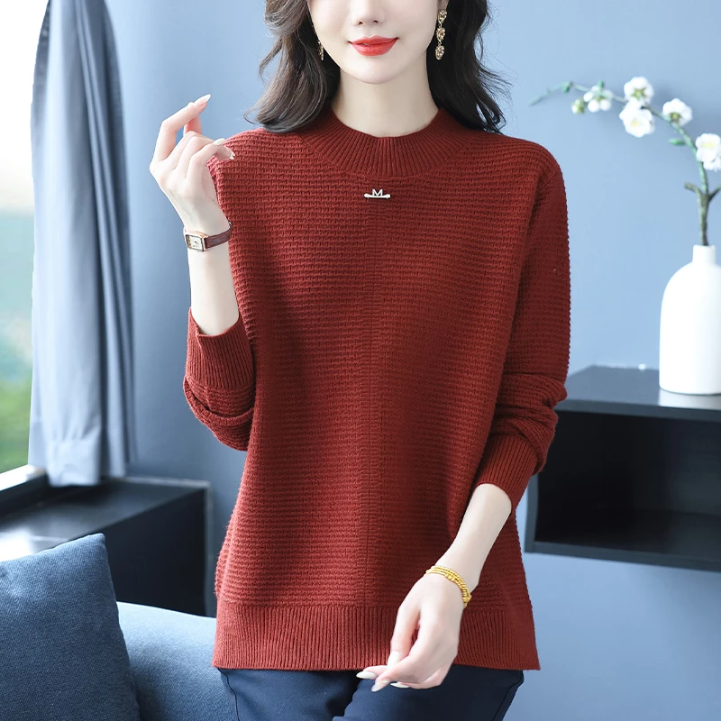 秋装洋气减龄大码红色毛衣女士宽松遮肚子显瘦百搭秋冬针织打底衫
