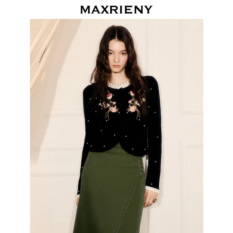 【商场同款】MAXRIENY法式宫廷风立体花卉刺绣针织外套25冬款
