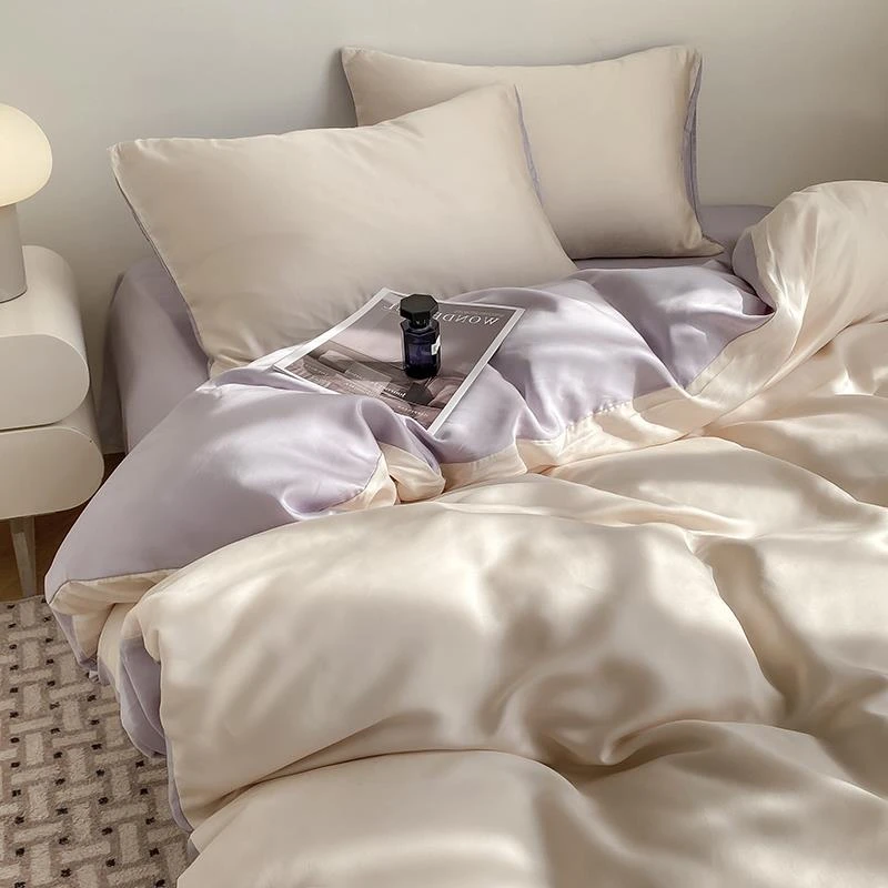 夏季冰丝床上四件套夏天丝滑裸睡被套床单人非全棉纯棉宿舍三床品