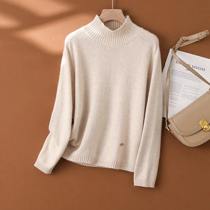 0795*半高领套头纯色针织衫内搭休闲长袖简约针织上衣