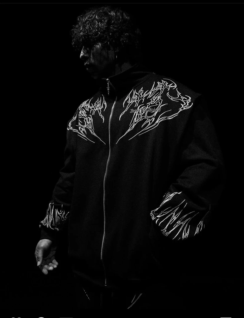 封顶Breathedivinity万针刺绣运动休闲宽松重磅拉链立领夹克外套