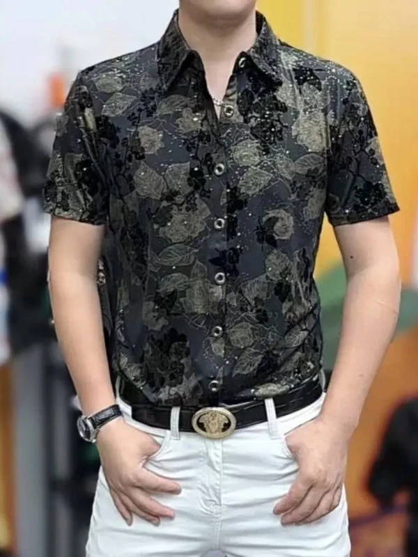 2025夏季新款男士潮流欧货衬衫短袖韩版时尚休闲百搭男士T恤上衣