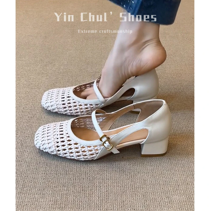 【DR设计师联名款】【头层OMG!】法式镂空一字带扣玛丽珍鞋女夏款