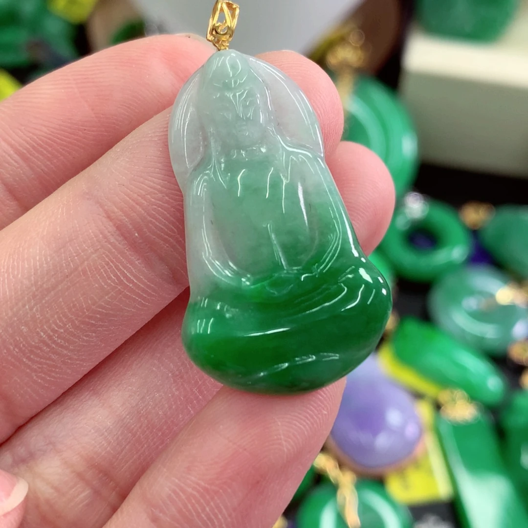 翡翠18K金镶嵌吊坠(不含链)