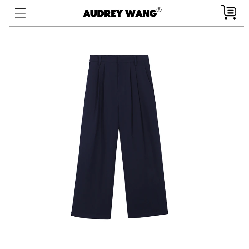 雅绅大女主复古藏青色牛筋后腰直筒裤11936