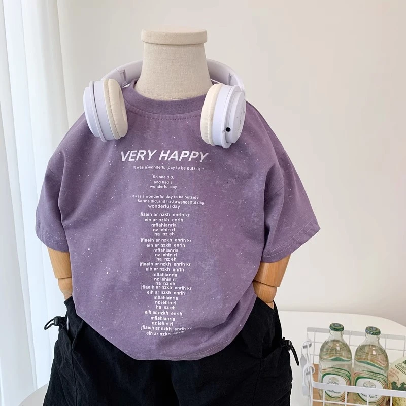 儿童纯棉短袖t夏季2025新款男童字母亮片T恤时尚韩版休闲体恤上衣