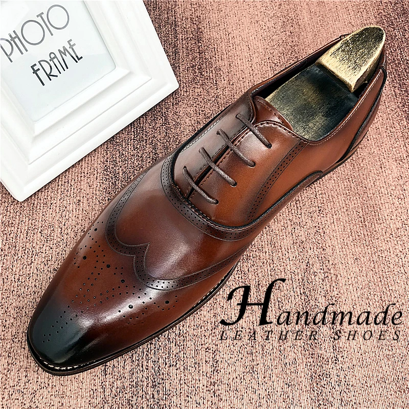 新款商务时尚皮鞋正装婚鞋真皮男士四季皮鞋布洛克雕花伴郎牛津鞋