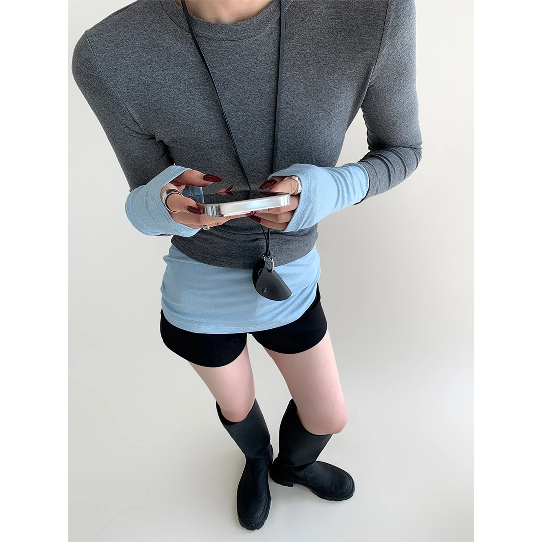 02.21 P0221T3578 圆领撞色拼接长袖修身气质打底衫女