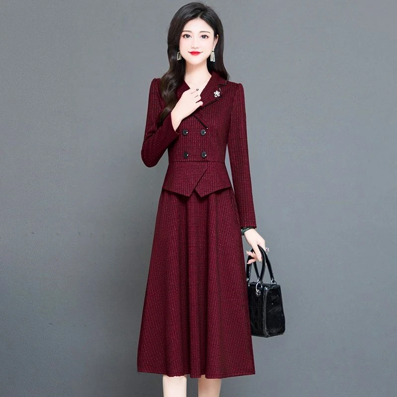 高端大气上档次喜婆婆婚宴装礼服长袖假两件套装连衣裙女秋季妈妈