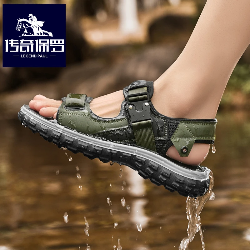 传奇保罗正版沙滩鞋男夏季外穿防滑运动凉鞋中学生登山涉水罗马鞋