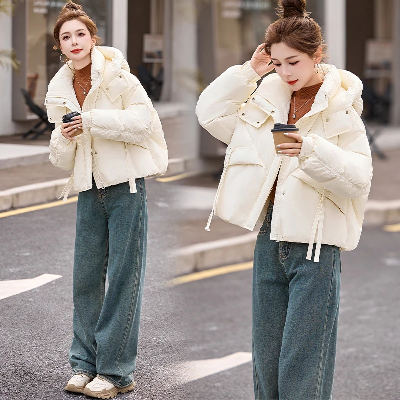 短款超好看连帽羽绒服女2025冬新款时尚加厚保暖白鸭绒面包服外套