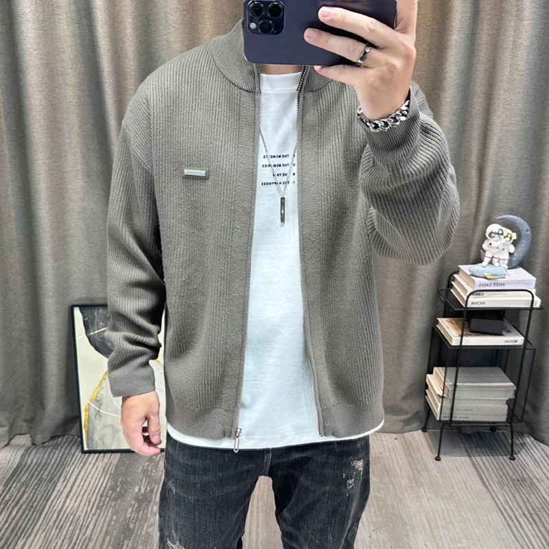 毛衣开衫外套男士2025秋冬新款立领简约纯色拉链毛线针织衫外套潮